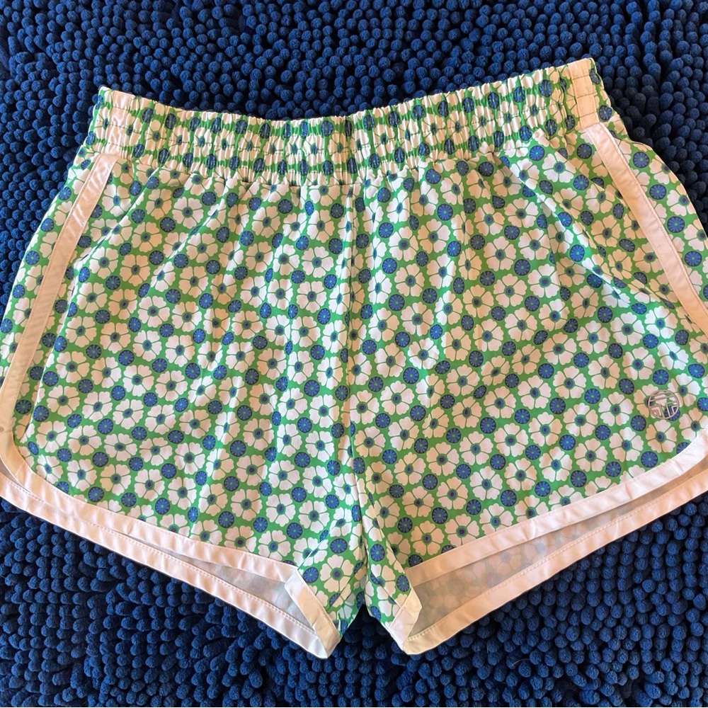 Tory Sport Green and Blue Floral Athletic Shorts